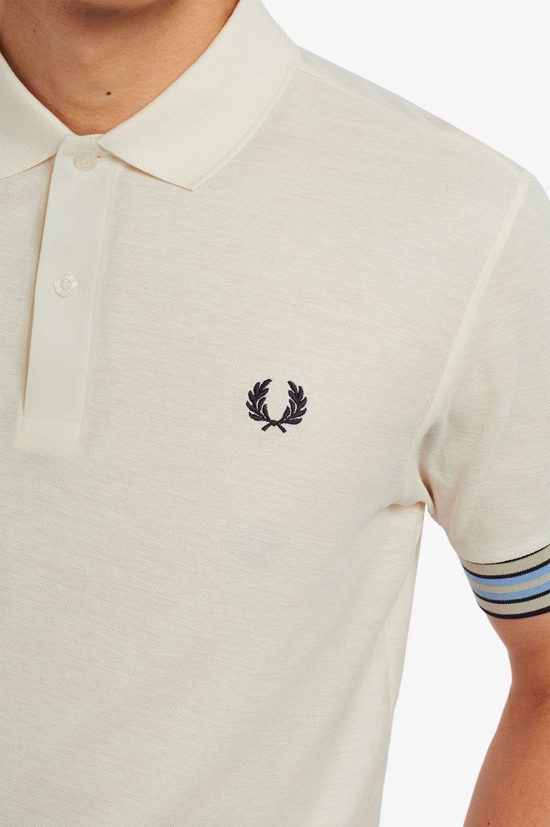 White Fred Perry Striped Cuff Polo Men's Shirts | PH 1536FDNM